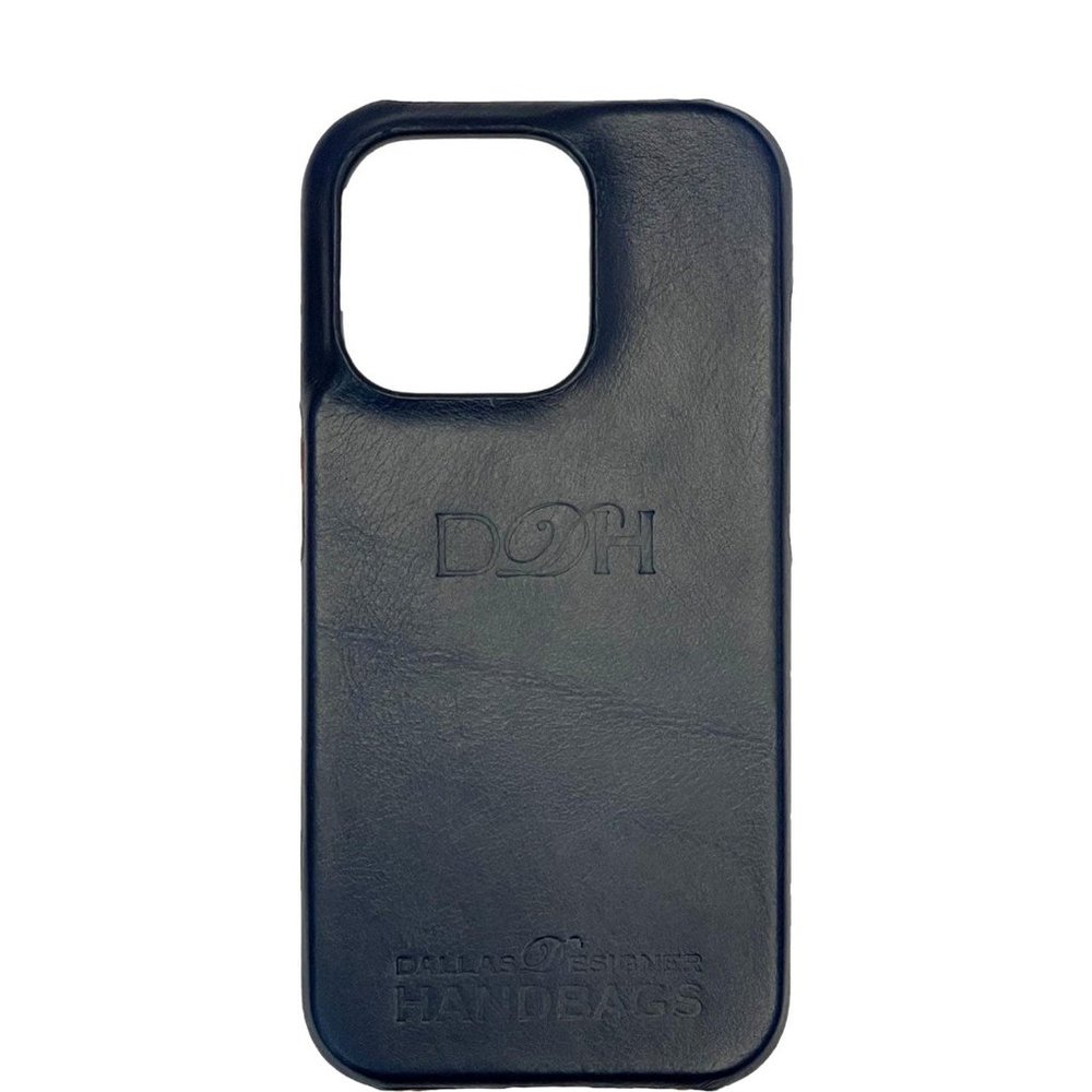 DALLAS DESIGNER HANDBAGS  Leather iPhone 15 Pro Max MagSafe Phone Case Navy Blue